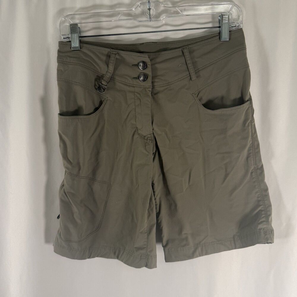 Salomon Hiking Shorts Women's 4 Green Zip Pocket 8.5" Inseam Nylon Blend